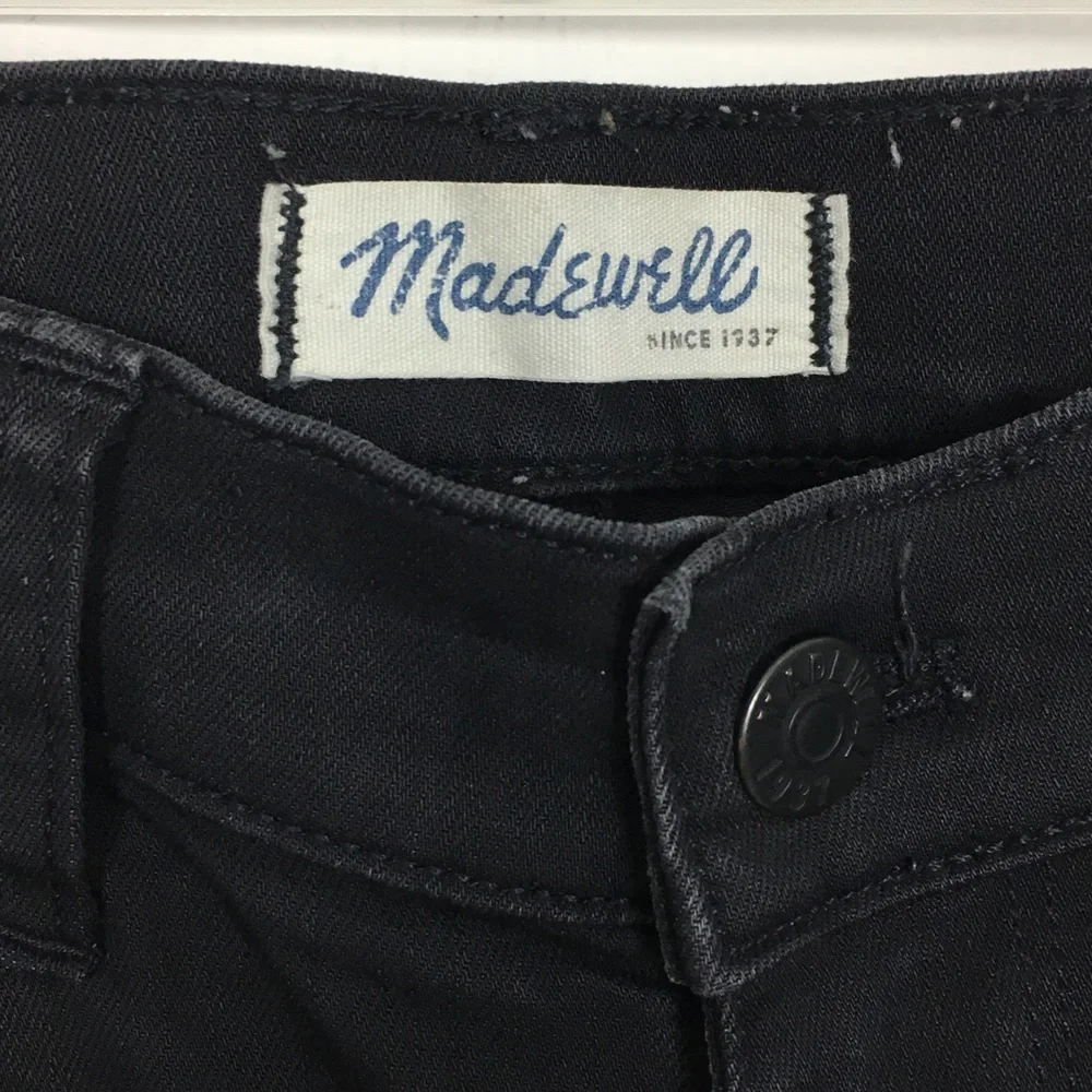 Madewell 8” Skinny‎ Black Jeans Rip Knee Raw Hem 26